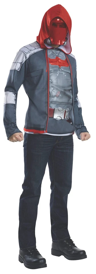 Men's Red Hood Costume XL DC Arkham City Padded Shirt Jacket Belt Mask Top Only - Image 1 of 1