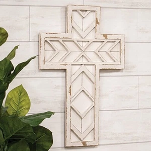 Raised Wooden Hanging Cross - Easter Religious Wall Decor - Picture 1 of 2
