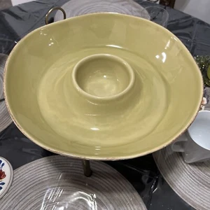 Crate and Barrel  Marin Green 13.25 " Wide 3" Deep Lrg Chip/Appetizer & Dip Bowl - Picture 1 of 5