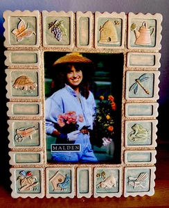 Vintage Malden International Design Stone Hand-painted tile Photo Frame 5x7” - Picture 1 of 9