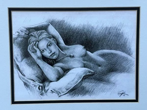 ORIGINAL GRAPHITE DRAWING TITANIC ROSE FEMALE NUDE OCEAN HEART NECKLACE 1998 - Picture 1 of 11