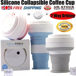 Collapsible Coffee Cup 550ml Reusable Silicone Travel Mug Camping Cup 3 Colors - Picture 1 of 14