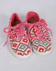 Toms Cordones Pink Village Geo Cotton Shoes Girls Youth 13 New With Bag - Picture 1 of 9