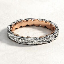 Elegant Two Tone 925 Silver Filled Ring Women Cubic Zircon Wedding Ring Sz 6-10