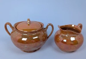 Juego Crema y Azúcar Japón NARANJA Lustre Lustre Iridiscente Set 3 Piezas con Tapa Crema  - Imagen 1 de 15