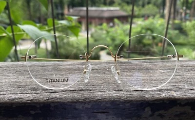 Gafas redondas Titanio Dorado Gafas Sin montura Para hombres Steve Jobs Gafas Marco Foto 1 de 4