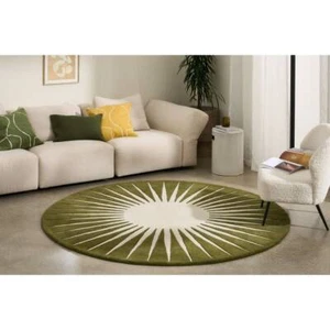 Alfombra verde Sunset hecha a mano 100% lana maravillosa alfombra con mechones para niños/tapones a mano - Imagen 1 de 5