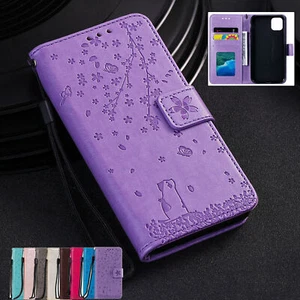 Cat Flower Leather Wallet Phone Case For iPhone 13 12 14 Pro Max 11 XS XR 8 7 SE - Picture 1 of 17