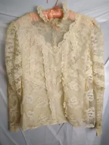 True Antique Edwardian Ivory Embroidered Lace Blouse High Neck Ruffles AS IS S/M - Bild 1 von 16