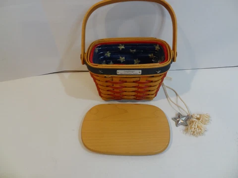 Complete Set Longaberger 2001 Inaugural Basket W/ Liner,  Protector, Lid,  Star Cover