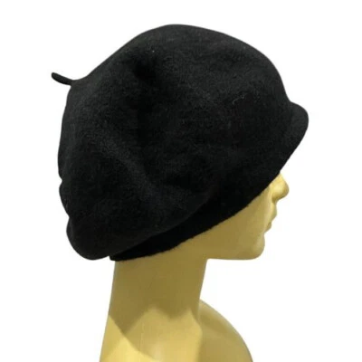 Zara Vintage Warm Plain Beanie Beret Hat  100% Quality Wool. FRENCH BLACK BERET - Image 1 of 4