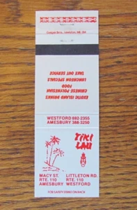 FUNDA TIKI BAR MATCHBOOK: TIKI LAU AMESBURY & WESTFORD, MA CUBIERTA VACÍA -C24 - Imagen 1 de 1