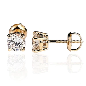 White Moissanite 14K Real Yellow Gold Heavier Weight Gold sold in 1 Pair - Picture 1 of 8