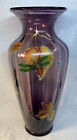 Fenton Art Glass Hand Painted Autumn Dragonfly On Aubergine 14 1/2" Tall Vase