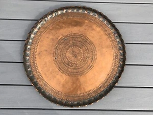 Vintage persische Kupfer Teeplatte Tablett - 25" rund handziseliert MARKIERT - Bild 1 von 16