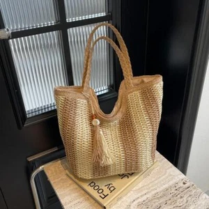 Woven Grass Shoulder Bag Women Large Capacity Beach Tote Summer 2025 Handbag - Picture 1 of 27