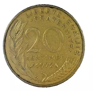 WORLD COIN SALE-1972-FRANCE 20 CENTIME :ALUMINIUM/BRONZE COMPOSITION COIN-KM#930 - Picture 1 of 3