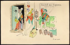 Antique Drawing-PLAYING CARDS-POVERTY-HEARTS-SPADES-Emile Guillaume-c. 1930