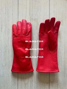 Leather Fashion Gloves Designer Long Cuff Red Blue Green Olive White Pink Black - Picture 1 of 23