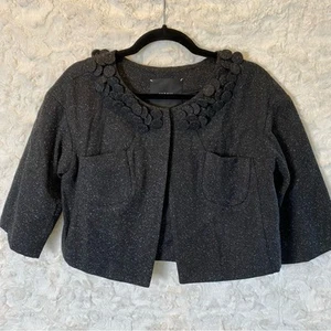 Robert Rodriguez Black Tweed Button Collar Cropped Cape Coat Size 2 Womens - Picture 1 of 10