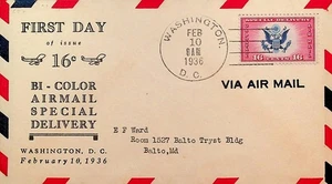 FDC CW2-34, 2/10/1936, D.C. LINPRINT CACHET - Picture 1 of 2
