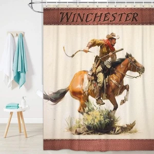 Western Shower Curtain Set Cowboy with Gun on Horse Retro Vintage Southwester... - Picture 1 of 7