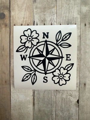 Calcomanía de vinilo premium rosa brújula floral Foto 1 de 4