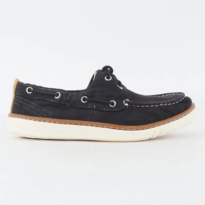 Mens Timberland Hookset Handcrafted 2 Eye A17PT Black Canvas Lace Up Boat Shoes - Image 1 of 4