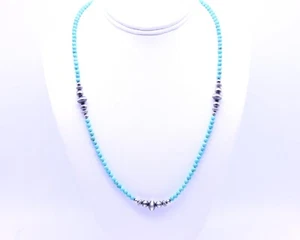 Collar de piedras preciosas con cuentas de perlas navajo de plata turquesa Kingman azul verde de 4 mm - Imagen 1 de 7