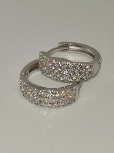 Huggie Hoop Earrings 2.00 Ct Round Cut Lab-Created Diamond 14k White Gold Plated - Picture 1 of 4