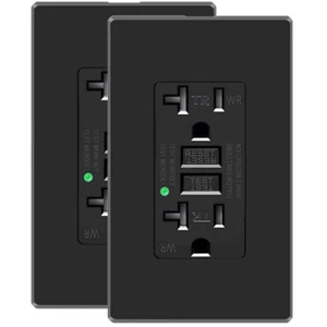 GFCI Outlet 20 Amp Weather Resistant TR GFI Duplex Receptacles ETL Black 2 Packs - Picture 1 of 12