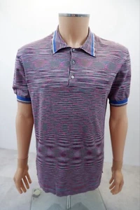 Suéter Jersey Missoni Para Hombres Tejido Fino Cuello Polo Talla 52 Púrpura Rayas - Imagen 1 de 9