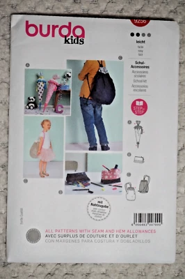 BURDA 9256 Child Accessories (School Cone/Pencil Case/Gym Bag) Pattern Uncut - Image 1 of 2