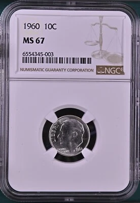 1960  10C Roosevelt Dime NGC MS67   6554345-003 - Image 1 of 2
