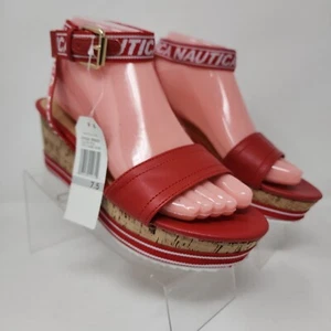 Nautica Wedge Espadrille Womens 7.5 Red Nobi Slingback Strap Sandals Shoes - Picture 1 of 9