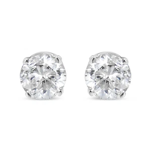 IGI Certified 14K White Gold Lab Grown 4 Prong Push Back Diamond Stud earrings - Picture 1 of 10
