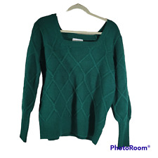 Liz Claiborne Pullover Sweater Womens Large Emerald Green Cable Knit Square Neck