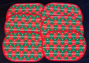 Usado en Excelente Condición 6 Campanas de Navidad Vintage Años 80 Rojo Verde Manteles Acolchados 18" - Imagen 1 de 4