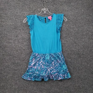 Lilly Pulitzer Romper Girls M Medium Youth Blue Tania Floral Flutter Sleeve Boho - Picture 1 of 16