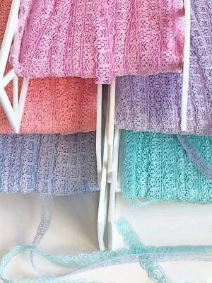 Lote de 9 yardas vintage de encaje estrecho de 1/2" 8 yardas elige entre 5 colores para manualidades Foto 1 de 4