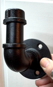 VTG Farmhouse Matte black cast iron Metal pipe wall hook towel coat robe hanger - Bild 1 von 24