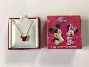 DISNEY Mickey Mouse Necklace W/Genuine Crystal Crafted in 925 Sterling Silver - Picture 1 of 11