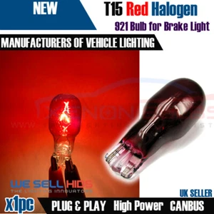 RED T15 12V 921 LARGE HEAD CAPLESS HIGH LEVEL BRAKE LIGHT FOG RED BULB - Picture 1 of 3