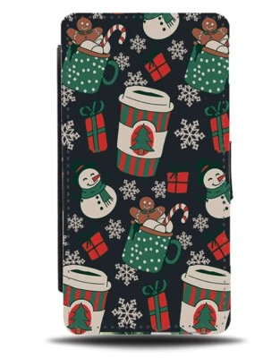 Tea Christmas Cups Flip Wallet Case Cup Shapes Xmas Coffees Gift Festive N911 - Image 1 of 3