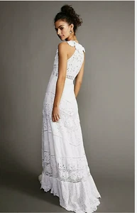 LOVESHACKFANCY Hasina Broderie Anglaise Cotton Voile Crochet Maxi Dress Gown 6 - Picture 1 of 7
