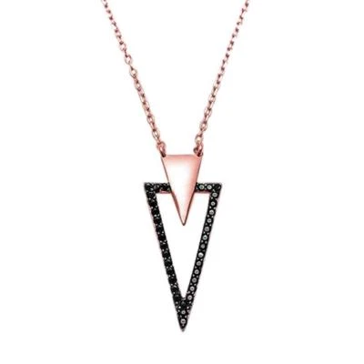 Nuevo collar colgante de plata de ley .925 enchapado en oro rosa con circonitas cúbicas negras Foto 1 de 2