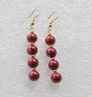 Pendientes colgantes de gancho de oro con cuentas redondas de perlas concha de mar del Sur de 11 colores 8/10/12 mm Foto 1 de 4