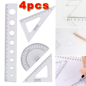4 PCS Stationery Square Triangle Protractor Students Ruler Drawing Supplies Set - Picture 1 of 8