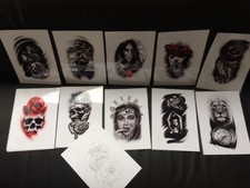 Tattoo Flash Set 4. A4 Size Black And Grey 10 Laminated Sheets With Line work