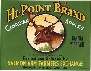 *Original* HI-POINT Salmon Arm Canada DEER ELK Apple Crate Label NOT A COPY - Picture 1 of 1